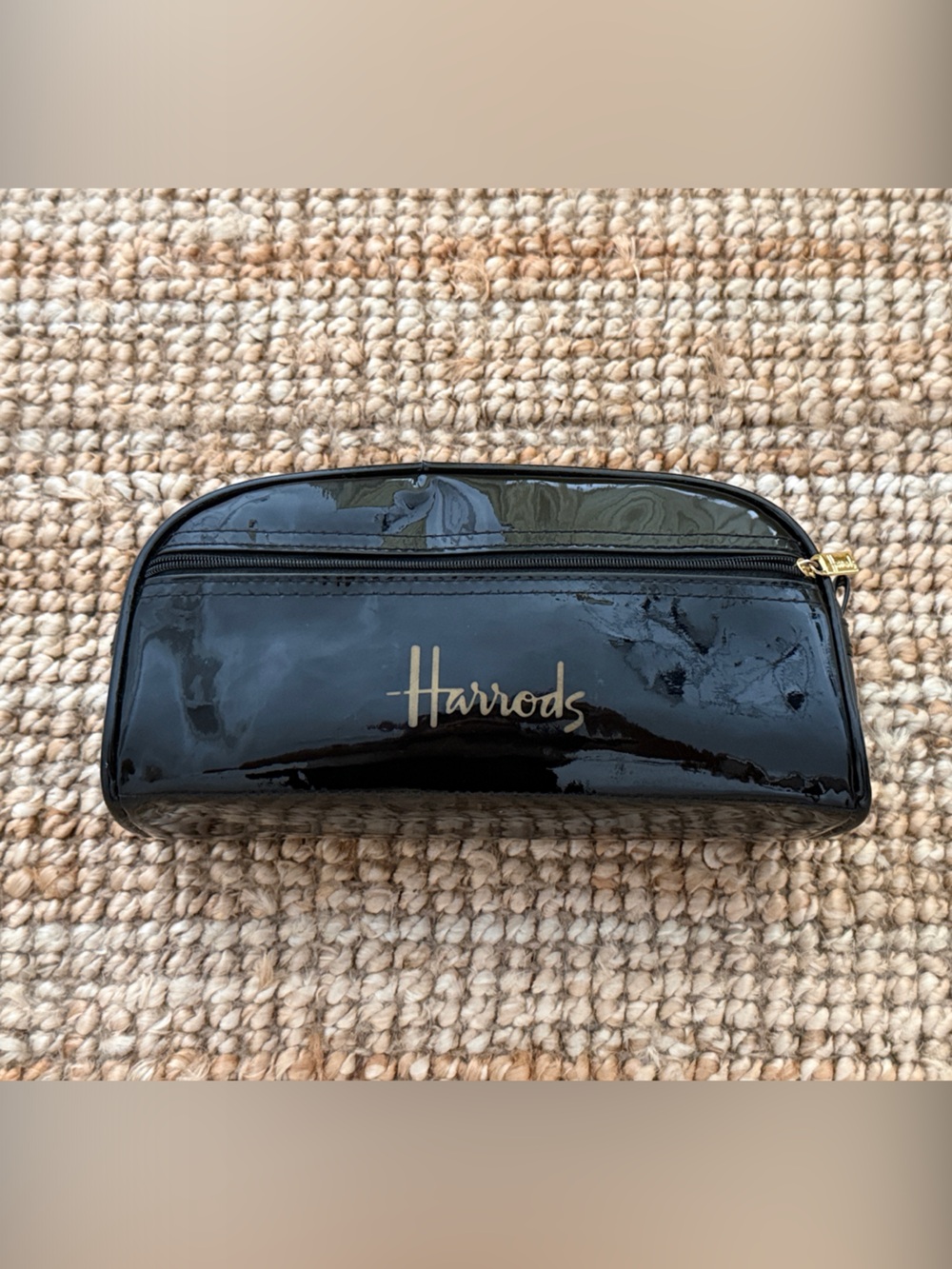 Harrods London Black Patent Zip Cosmetic Pouch